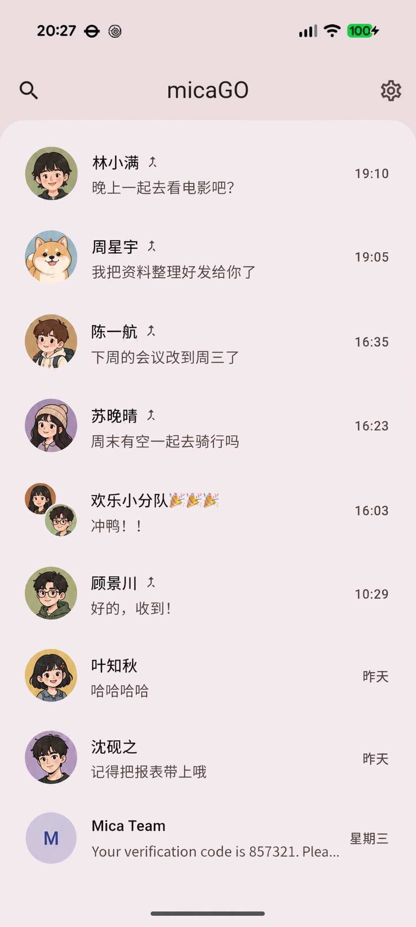 micaGO client home screen