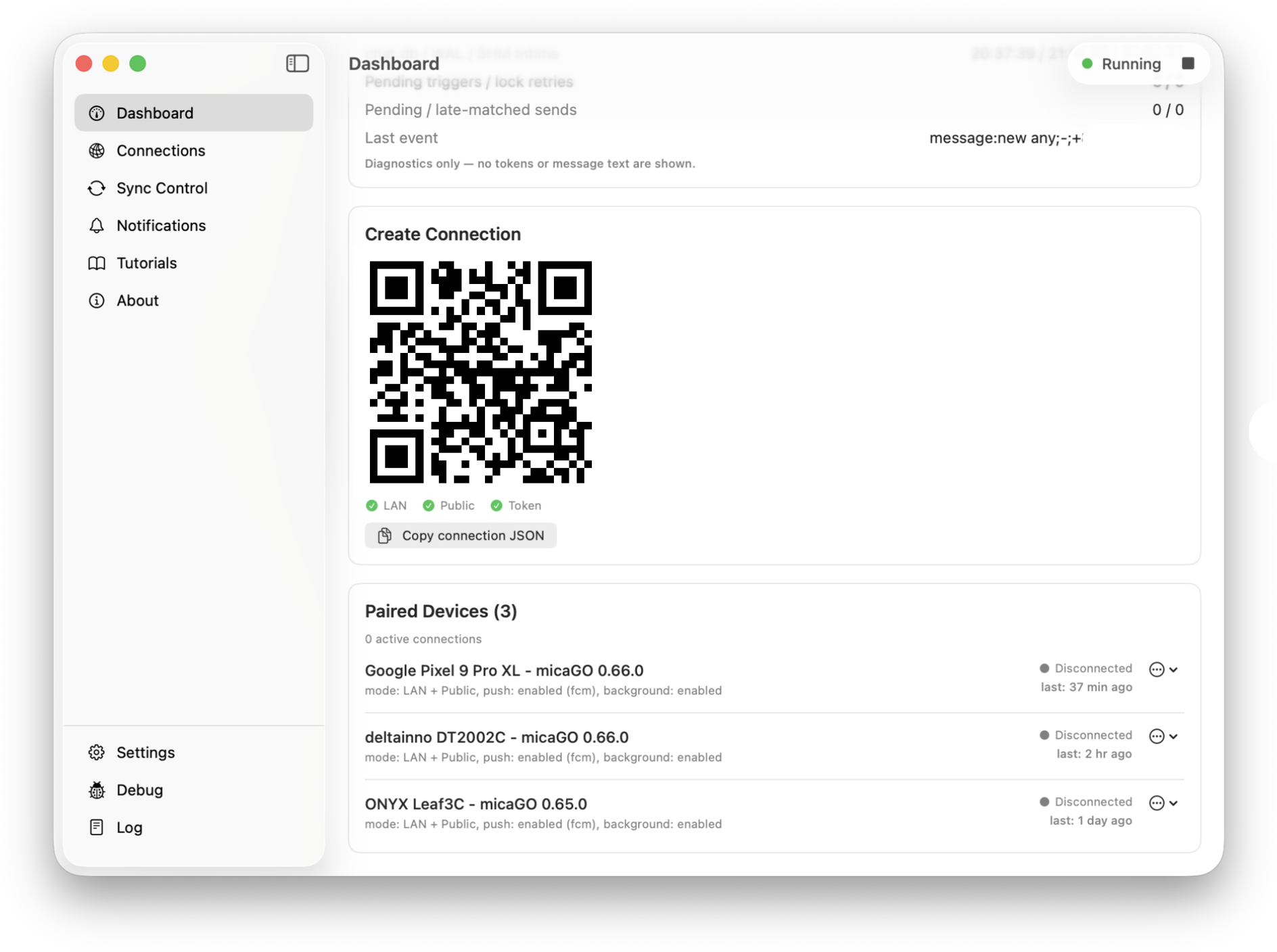 micaGO Mac Companion pairing screen